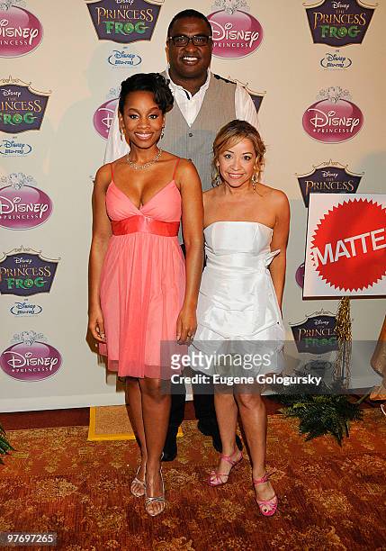 Anika Noni Rose, Michael Leon Wooley and Jennifer Cody attend Princess Tiana's official induction into the Disney Princess Royal Court and "The...