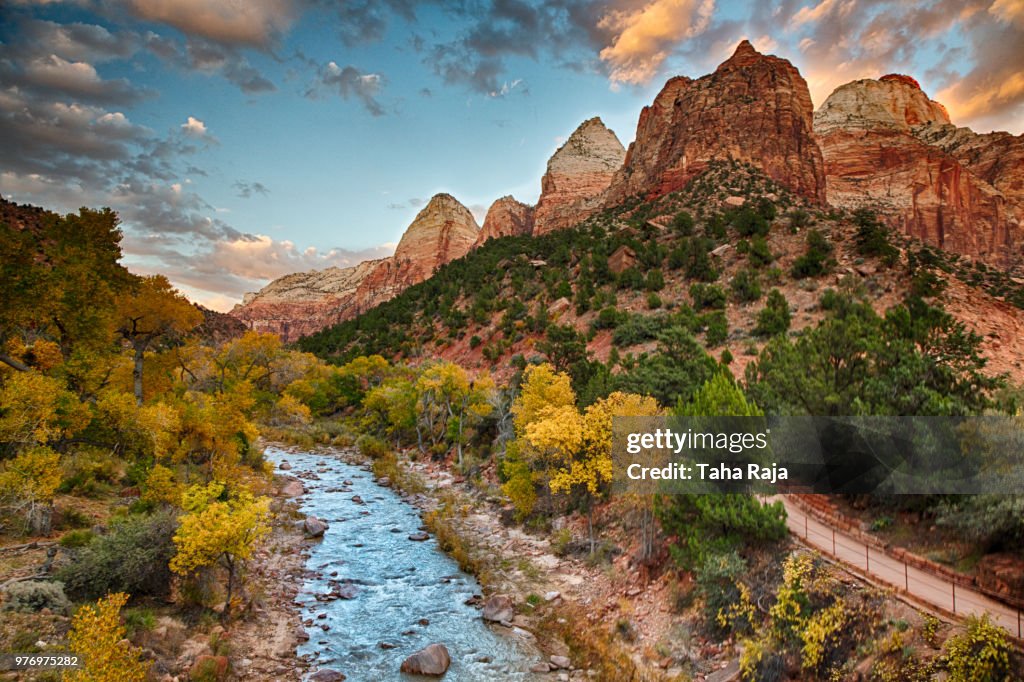 River and rock formations in Zion National Park, Utah, USA