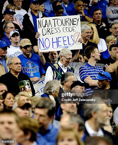 Fans of the Duke Blue Devils watch the game against the Georgia Tech Yellow Jackets in the championship game of the 2010 ACC Men's Basketball...