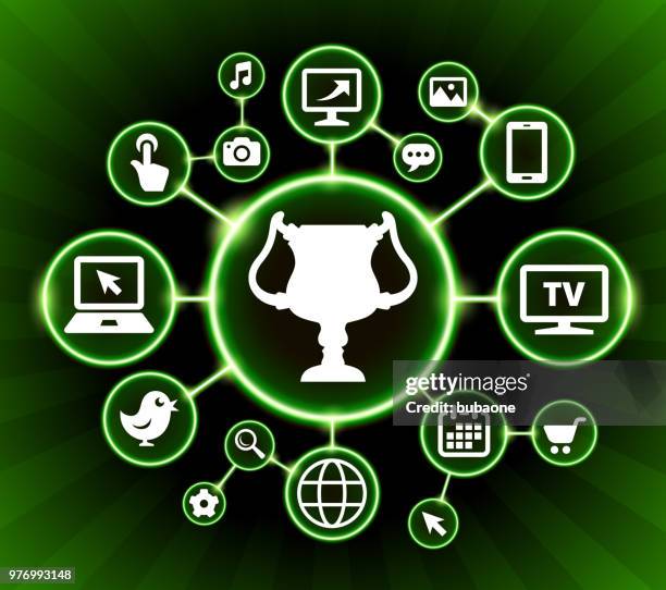 trophy internet communication technology dark buttons background - worlds first computer stock illustrations