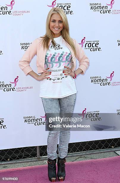 Singer Cassie Scerbo arrives at the 14th Annual Susan G. Komen LA County Race For The Cure on March 14, 2010 in Los Angeles, California.