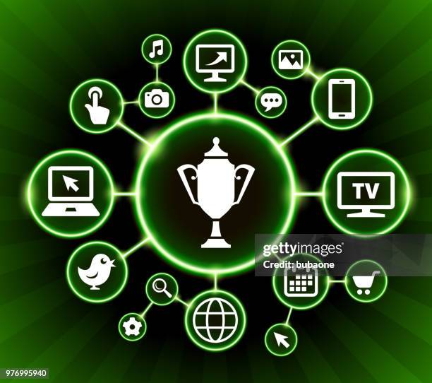 trophy internet communication technology dark buttons background - worlds first computer stock illustrations