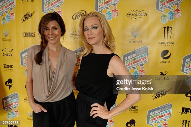 Jamie-Lynn Sigler and Angela Featherstone attend the "Wake" premiere at the 2010 SXSW Festival at Paramount Theater on March 13, 2010 in Austin,...