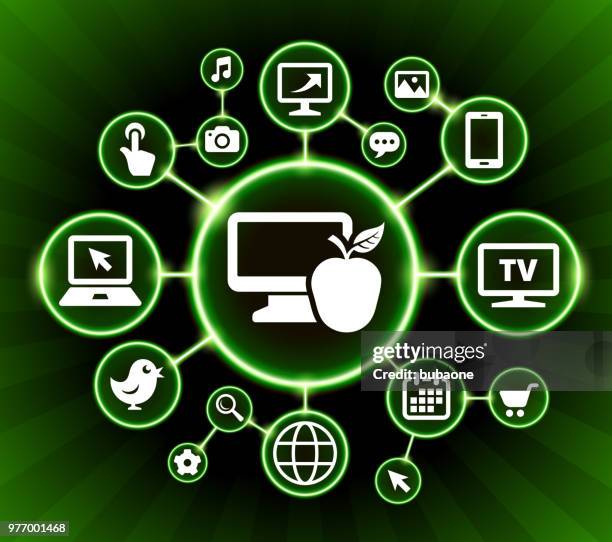 laptop and apple internet communication technology dark buttons background - apple arrow stock illustrations