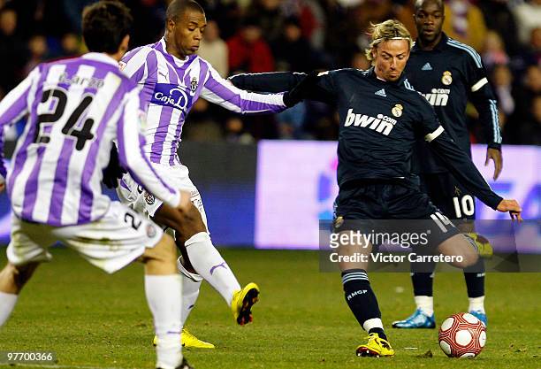 Guti of Real Madrid shoots on goal during the La Liga match between Real Valladolid and Real Madrid at Estadio Jose Zorilla on March 14, 2010 in...
