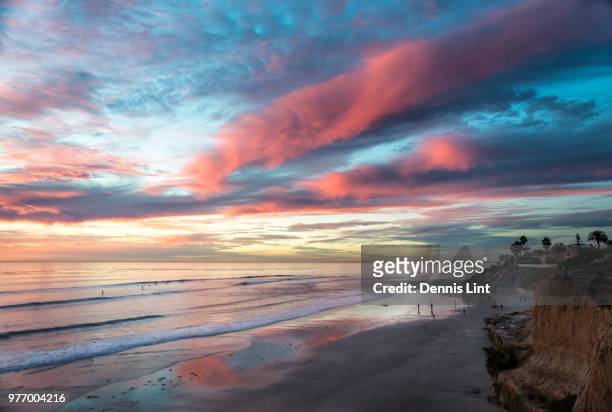 beach at carlsbad at sunset, san diego, california, usa - carlsbad california stock pictures, royalty-free photos & images