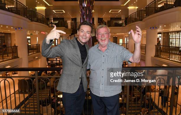 Television personality Stephen Mulhern and his father Christopher Mulhern on board P&O Cruises ship Britannia on June 17, 2018 in Southampton,...