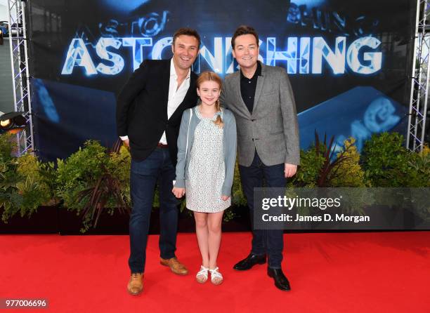 Television personality Stephen Mulhern and performer Jonathan Wilkes are joined by actress Matilda Freeman at the Ocean Cruise Terminal on June 17,...