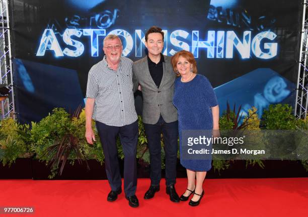 Television personality Stephen Mulhern with his mother and father, Maureen and Christopher at the Ocean Cruise Terminal on June 17, 2018 in...