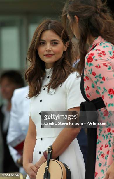 Actress Jenna Coleman, centre, seen before the start of the Cartier Trophy at the Guards Polo Club, Windsor Great Park, Surrey.