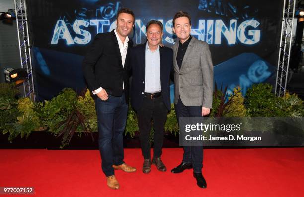 Television personality Stephen Mulhern and performer Jonathan Wilkes are joined by actor Brian Capron at the Ocean Cruise Terminal on June 17, 2018...