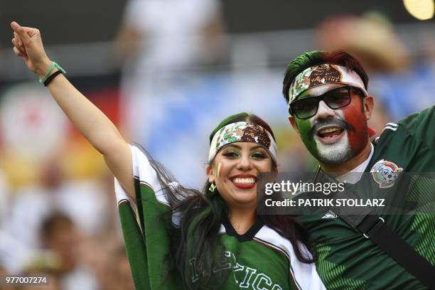 Mexico's fans cheer prior to the Russia 2018 World Cup Group F football match between Germany and Mexico at the Luzhniki Stadium in Moscow on June...