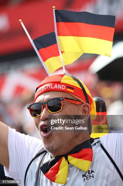 Fans arrive at the Fanmeile public viewing area to watch the Germany vs. Mexico 2018 FIFA World Cup match on June 17, 2018 in Berlin, Germany....