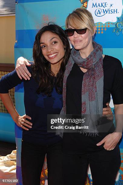 Rosario Dawson and Leslie Bibb arrives at the Make A Wish Foundation event hosted by Kevin and Steffiana James at Santa Monica Pier on March 14, 2010...