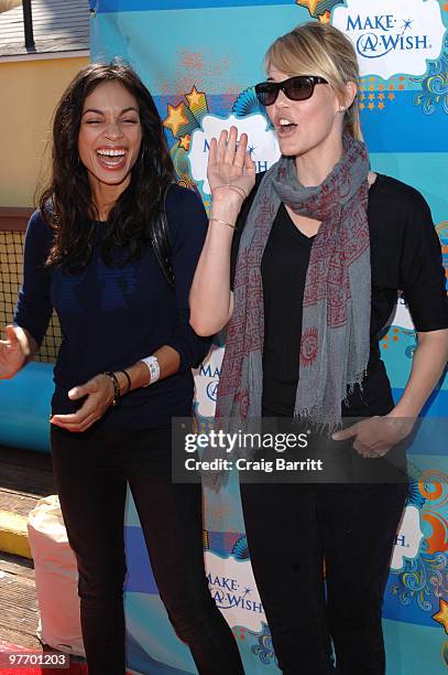 Rosario Dawson and Leslie Bibb arrives at the Make A Wish Foundation event hosted by Kevin and Steffiana James at Santa Monica Pier on March 14, 2010...