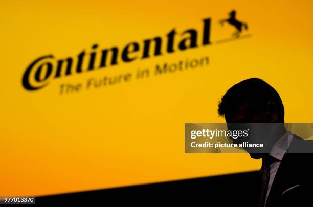 April 2018, Germany, Hannover: Elmar Degenhart, CEO of Continental AG, standing at the Continental AG annual general meeting in the Hannover Congress...