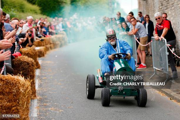 Participant competes during a soap box derby in Colombelles, near Caen, northwestern France, on June 17, 2018.