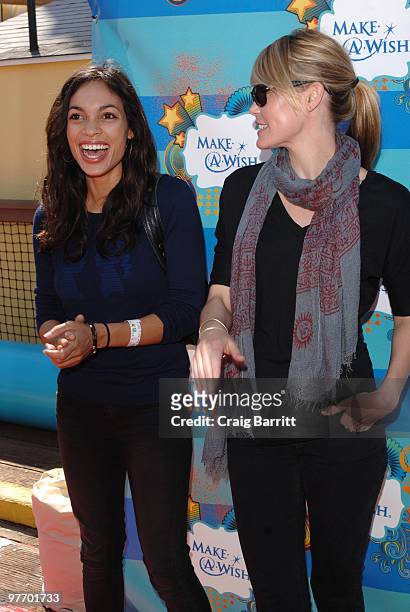 Rosario Dawson and Leslie Bibb arrives at the Make A Wish Foundation event hosted by Kevin and Steffiana James at Santa Monica Pier on March 14, 2010...