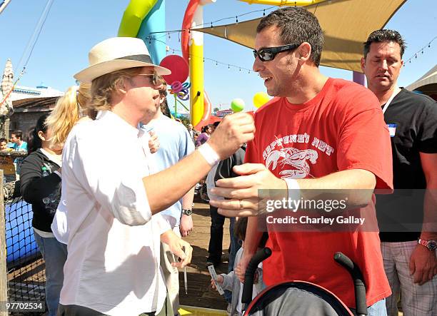 Actor/comedians David Spade and Adam Sandler attend the Make-A-Wish Foundation's Day of Fun hosted by Kevin & Steffiana James held at Santa Monica...