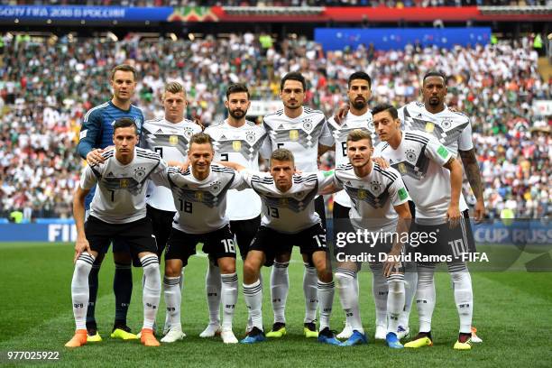 The Germany team pose for a team photo prior to the 2018 FIFA World Cup Russia group F match between Germany and Mexico at Luzhniki Stadium on June...