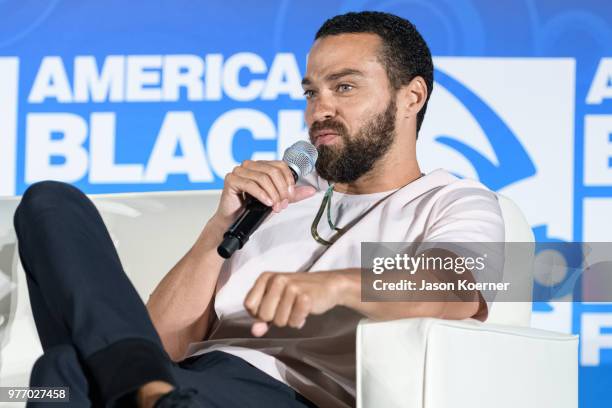 Jesse Williams speaks on stage at the ABFF Talks : With A Net: The Digital Divide in America at Loews Miami Beach Hotel during the 22nd Annual Black...