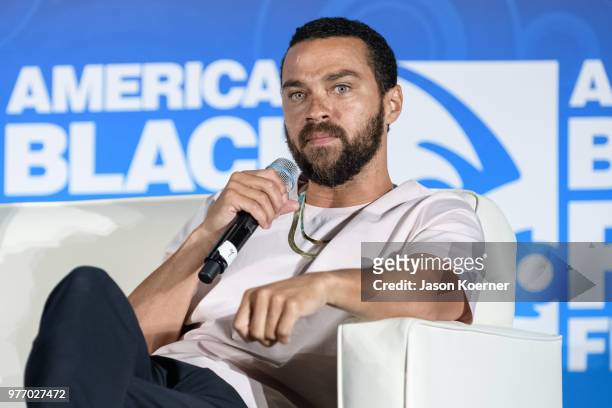 Jesse Williams speaks on stage at the ABFF Talks : With A Net: The Digital Divide in America at Loews Miami Beach Hotel during the 22nd Annual Black...