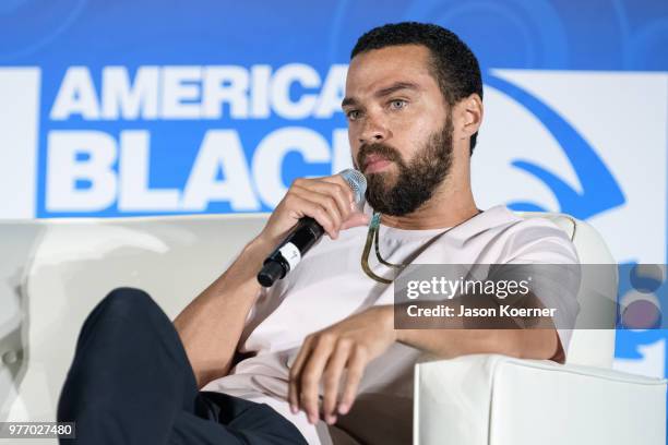 Jesse Williams speaks on stage at the ABFF Talks : With A Net: The Digital Divide in America at Loews Miami Beach Hotel during the 22nd Annual Black...