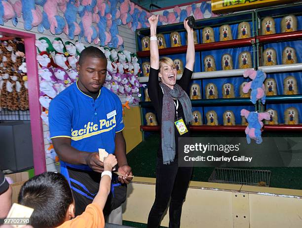 Actress Leslie Bibb attends the Make-A-Wish Foundation's Day of Fun hosted by Kevin & Steffiana James held at Santa Monica Pier on March 14, 2010 in...