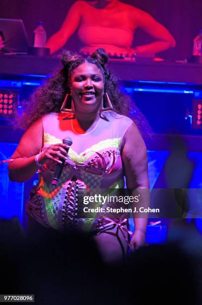 Lizzo performs during the 2018 Kentucky Pride Festival at the Big Four Lawn on June 16, 2018 in Louisville, Kentucky.