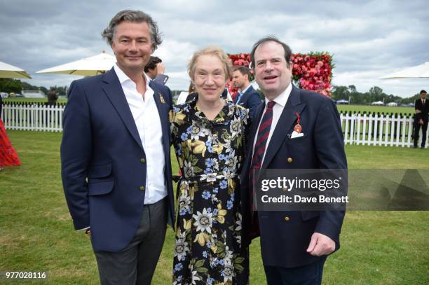 Laurent Feniou, Justine Picardie and Philip Astor attend the Cartier Queen's Cup Polo Final at Guards Polo Club on June 17, 2018 in Egham, England.