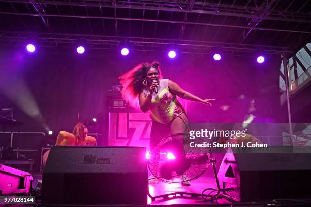 Lizzo performs during the 2018 Kentucky Pride Festival at the Big Four Lawn on June 16, 2018 in Louisville, Kentucky.