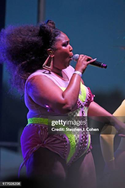 Lizzo performs during the 2018 Kentucky Pride Festival at the Big Four Lawn on June 16, 2018 in Louisville, Kentucky.