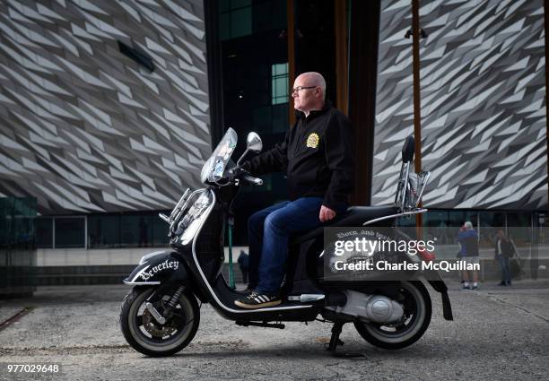 Paul Rawdon from Yorkshire poses with his Vespa GT which won Best Auto as the 2018 Vespa International World Days event takes place at the Titanic...