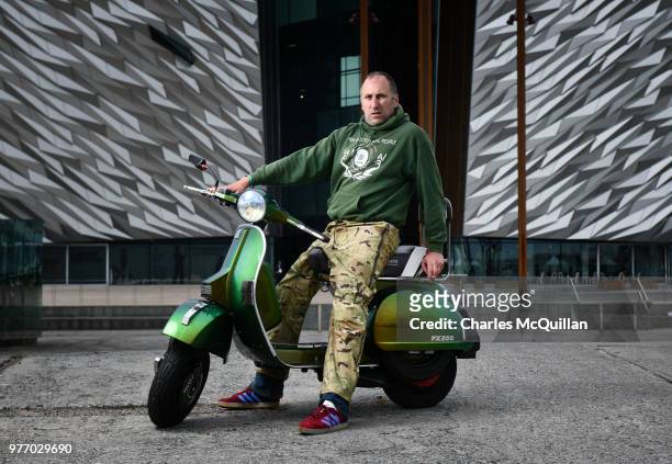 Ian Hedges from Portrush, Northern Ireland poses with his Vespa PX 200 which won Best Custom as the 2018 Vespa International World Days event takes...
