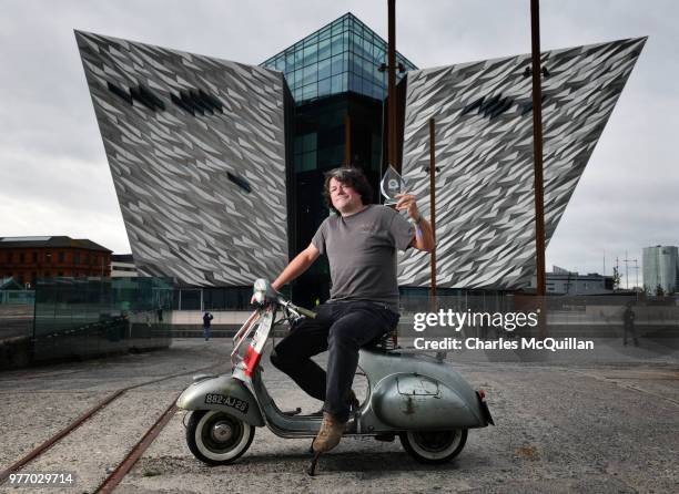 Chris Zarn from Hamburg poses with his 1953 Vespa ACMA which won Best Large Frame scooter as the 2018 Vespa International World Days event takes...