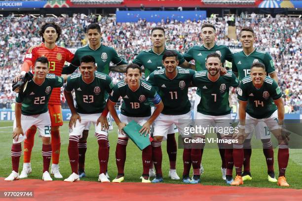 Back row goalkeeper Guillermo Ochoa of Mexico, Hugo Ayala of Mexico, Carlos Salcedo of Mexico, Hector Herrera of Mexico, Hector Moreno of Mexico...