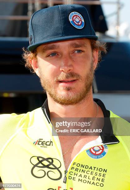 Pierre Casiraghi of Monaco waits for the start of the Riviera Water Bike Challenge in support of the Princess Charlene foundation in Monaco June 17,...