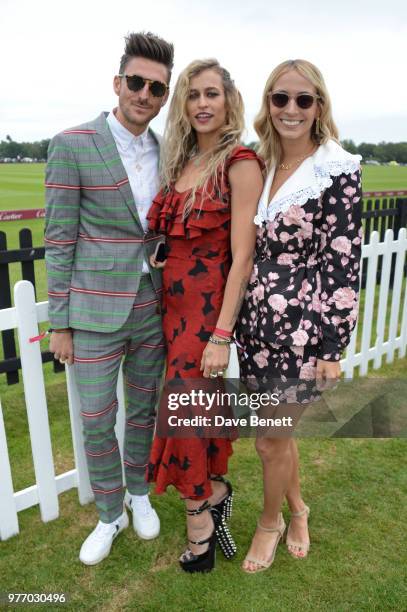 Henry Holland, Alice Dellal and Harley Viera-Newton attend the Cartier Queen's Cup Polo Final at Guards Polo Club on June 17, 2018 in Egham, England.