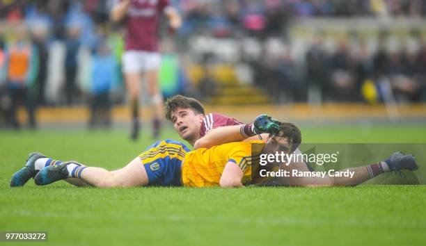 Roscommon , Ireland - 17 June 2018; David Murray of Roscommon and Seán Kelly of Galway watch the ball go wide of the posts during the Connacht GAA...