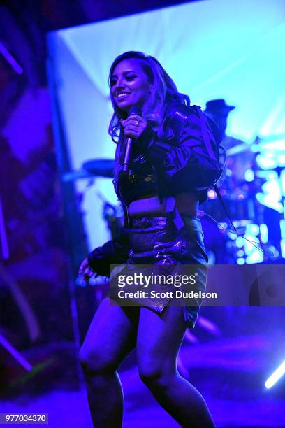 Singer Alina Baraz performs onstage during the Smokin' Grooves Festival at The Queen Mary on June 16, 2018 in Long Beach, California.