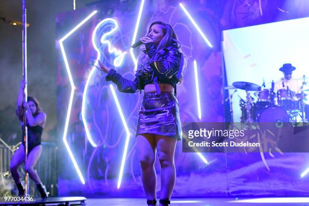 Singer Alina Baraz performs onstage during the Smokin' Grooves Festival at The Queen Mary on June 16, 2018 in Long Beach, California.