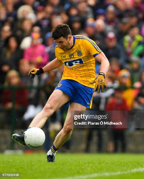 Roscommon , Ireland - 17 June 2018; Ciaráin Murtagh of Roscommon shoots to score his side's first goal during the Connacht GAA Football Senior...