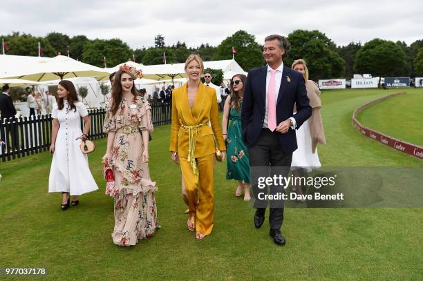 Jenna Coleman, Lily Collins, Martha Hunt and Laurent Feniou attend the Cartier Queen's Cup Polo at Guards Polo Club on June 17, 2018 in Egham,...