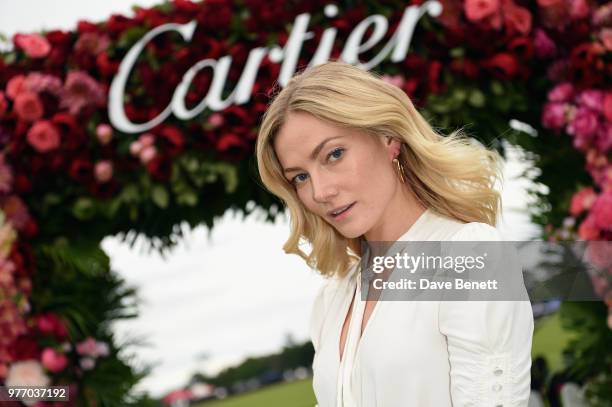 Clara Paget attends the Cartier Queen's Cup Polo at Guards Polo Club on June 17, 2018 in Egham, England.