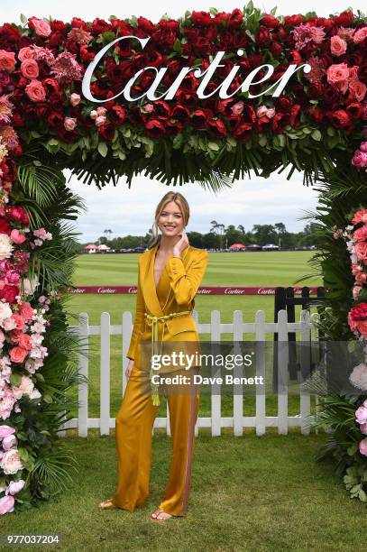 Martha Hunt attends the Cartier Queen's Cup Polo at Guards Polo Club on June 17, 2018 in Egham, England.