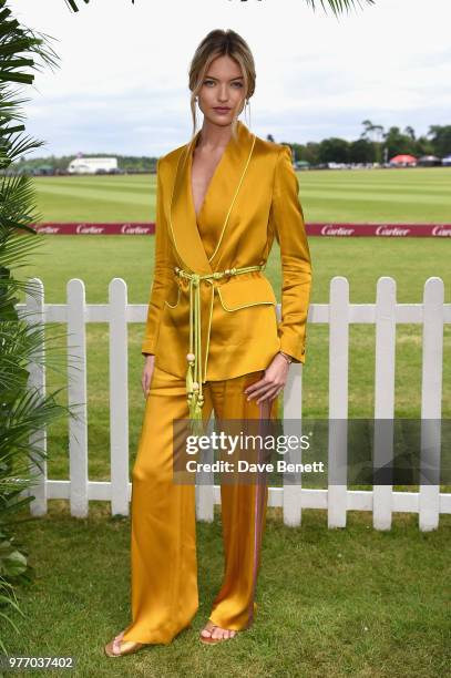 Martha Hunt attends the Cartier Queen's Cup Polo at Guards Polo Club on June 17, 2018 in Egham, England.