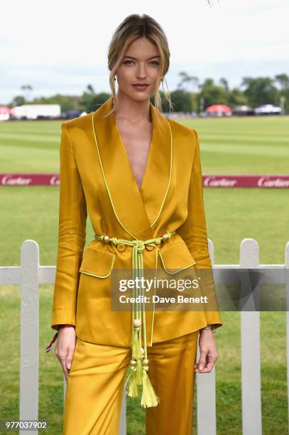 Martha Hunt attends the Cartier Queen's Cup Polo at Guards Polo Club on June 17, 2018 in Egham, England.