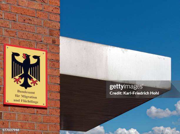 federal office for migration and refugees - official sign - karl friedrich stock pictures, royalty-free photos & images