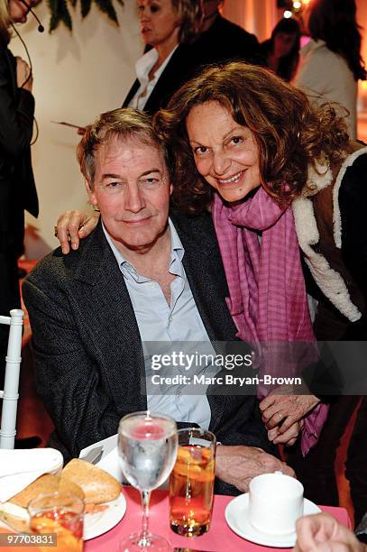 Charlie Rose and Diane Von Furstenburg attends day 3 of the "Women In The World: Stories and Solutions" Summit at Hudson Theatre on March 14, 2010 in...