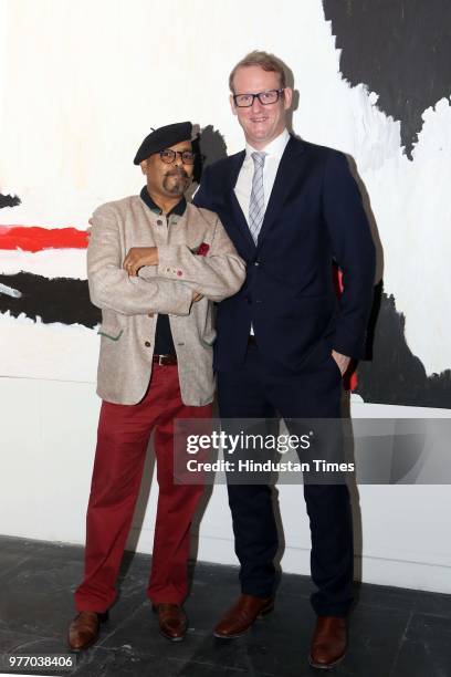 Paresh Maity and Rod Hilton during a first-of-its-kind showcase of Australian Aboriginal Artworks Exhibition by Australian National Gallery at NGMA,...